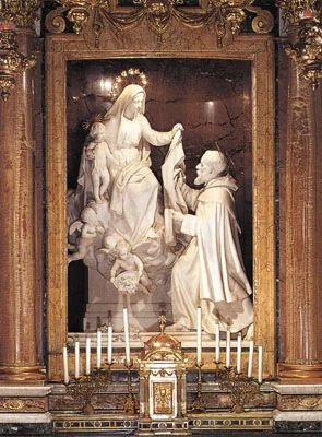 Alfonso Balzico’s sculpture of Mary giving the scapular to St. Simon Stock in Santa Maria della Vittoria, Rome